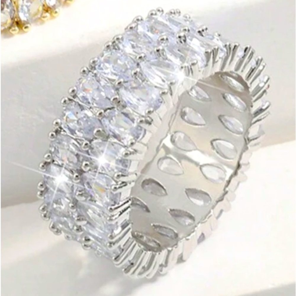 Double Row Cubic Zirconia Engagement, Wedding Band or Anniversary Ring, Sz 6